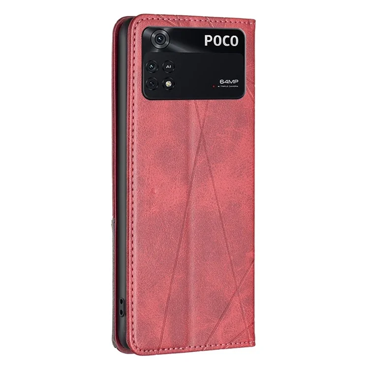 BF Imprinting Pattern Series-1 per Xiaomi Poco M4 Pro 4G Custodia per telefono in pelle PU con tasca per schede e motivo a rombi - Rosso
