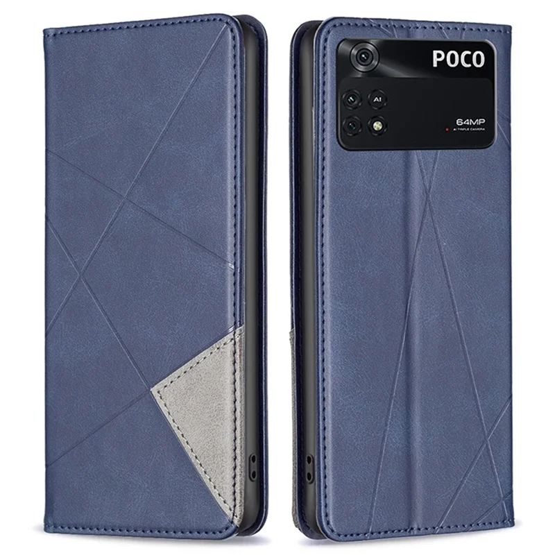 For Xiaomi Poco M4 Pro 4G Leather Case with Card Holder Imprinting Pattern Phone Stand Cover - Blue