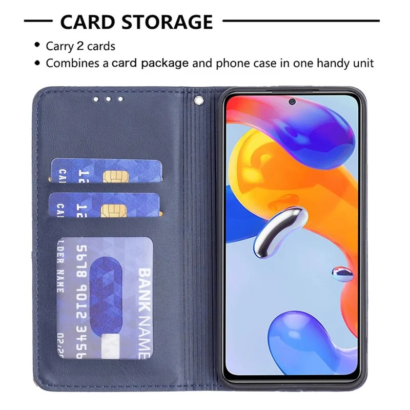 For Xiaomi Poco M4 Pro 4G Leather Case with Card Holder Imprinting Pattern Phone Stand Cover - Blue