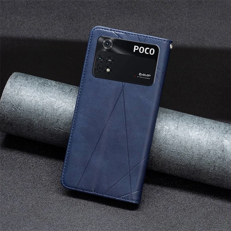 For Xiaomi Poco M4 Pro 4G Leather Case with Card Holder Imprinting Pattern Phone Stand Cover - Blue