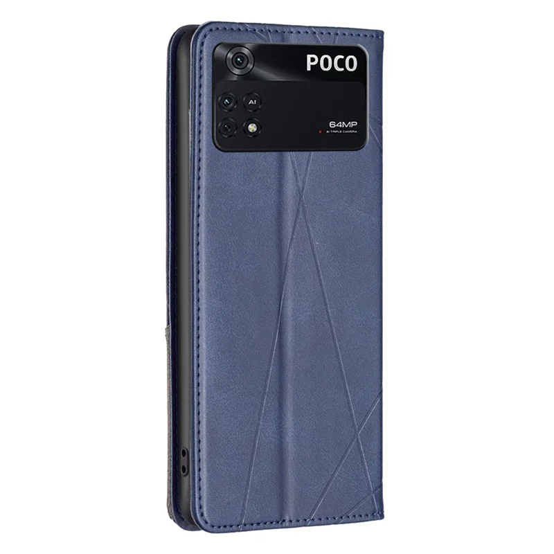 For Xiaomi Poco M4 Pro 4G Leather Case with Card Holder Imprinting Pattern Phone Stand Cover - Blue