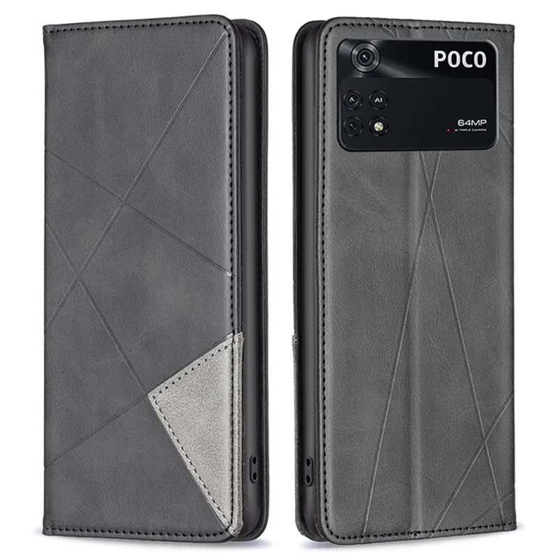For Xiaomi Poco M4 Pro 4G Leather Case with Card Holder Imprinting Pattern Phone Stand Cover - Black