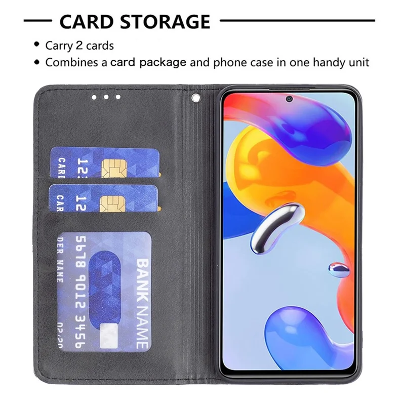 For Xiaomi Poco M4 Pro 4G Leather Case with Card Holder Imprinting Pattern Phone Stand Cover - Black