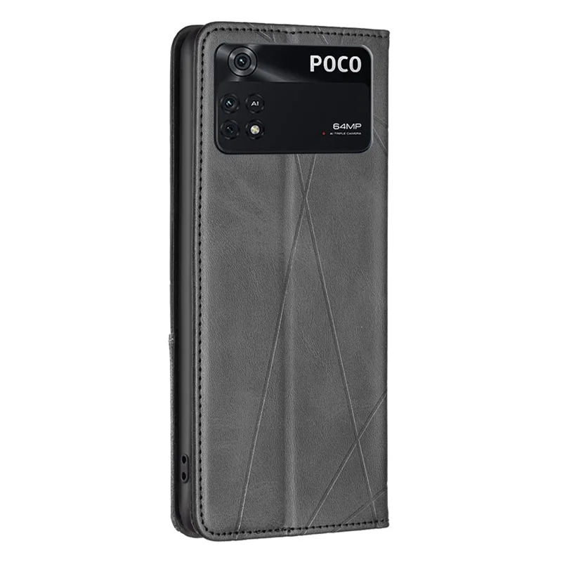 For Xiaomi Poco M4 Pro 4G Leather Case with Card Holder Imprinting Pattern Phone Stand Cover - Black