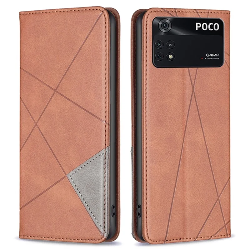 For Xiaomi Poco M4 Pro 4G Leather Case with Card Holder Imprinting Pattern Phone Stand Cover - Brown