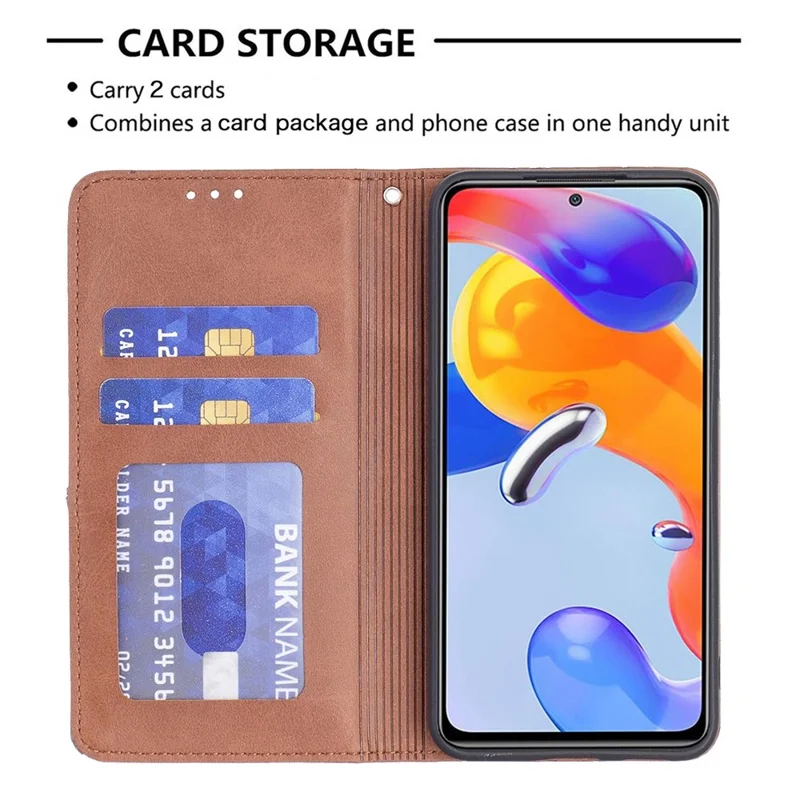 For Xiaomi Poco M4 Pro 4G Leather Case with Card Holder Imprinting Pattern Phone Stand Cover - Brown