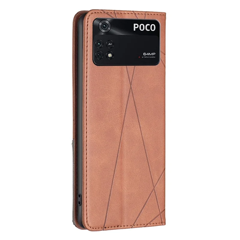 For Xiaomi Poco M4 Pro 4G Leather Case with Card Holder Imprinting Pattern Phone Stand Cover - Brown