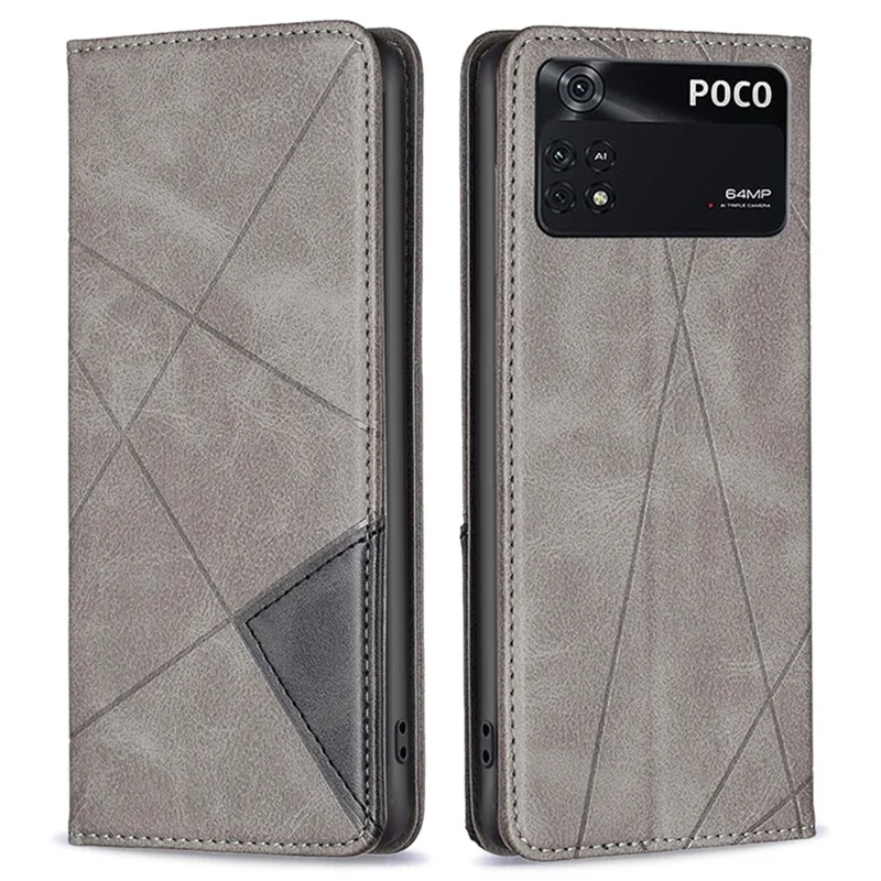 For Xiaomi Poco M4 Pro 4G Leather Case with Card Holder Imprinting Pattern Phone Stand Cover - Grey