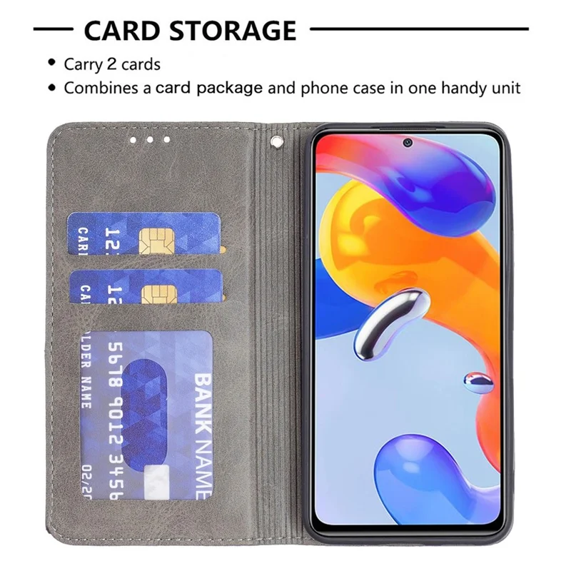 For Xiaomi Poco M4 Pro 4G Leather Case with Card Holder Imprinting Pattern Phone Stand Cover - Grey