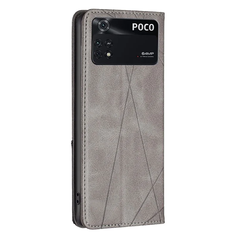 For Xiaomi Poco M4 Pro 4G Leather Case with Card Holder Imprinting Pattern Phone Stand Cover - Grey