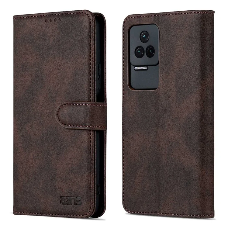 Azns Per Xiaomi Poco F4 5G / Redmi K40S 5G Wallet Style PU Leather Telefono Custodia Magnetica Antide-fallo Con Supporto - Marrone