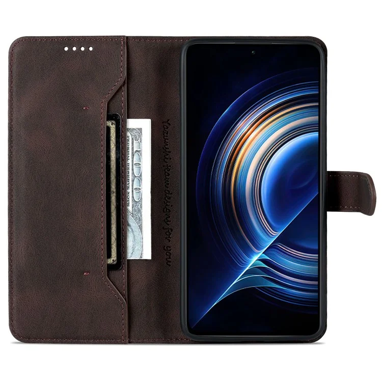 Azns Per Xiaomi Poco F4 5G / Redmi K40S 5G Wallet Style PU Leather Telefono Custodia Magnetica Antide-fallo Con Supporto - Marrone