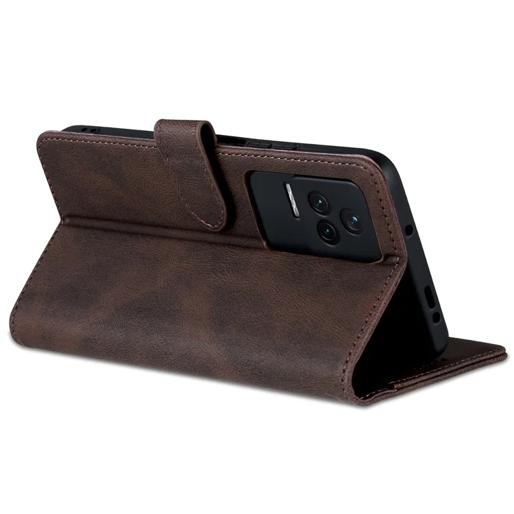 Azns Per Xiaomi Poco F4 5G / Redmi K40S 5G Wallet Style PU Leather Telefono Custodia Magnetica Antide-fallo Con Supporto - Marrone