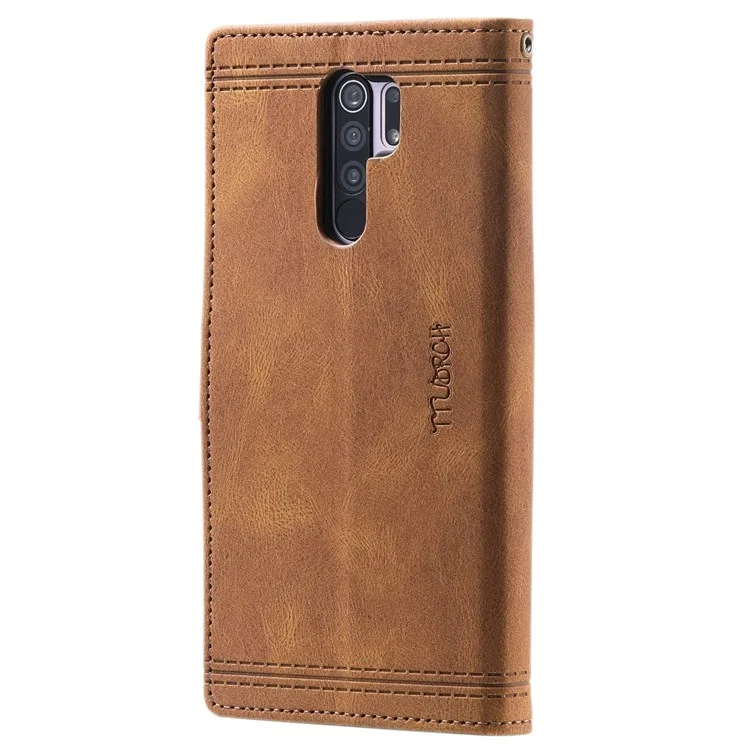 TTUDRCH For Xiaomi Redmi 9 004 Splicing Skin-touch Stand Phone Case PU Leather Wallet Cover with RFID Blocking - Brown