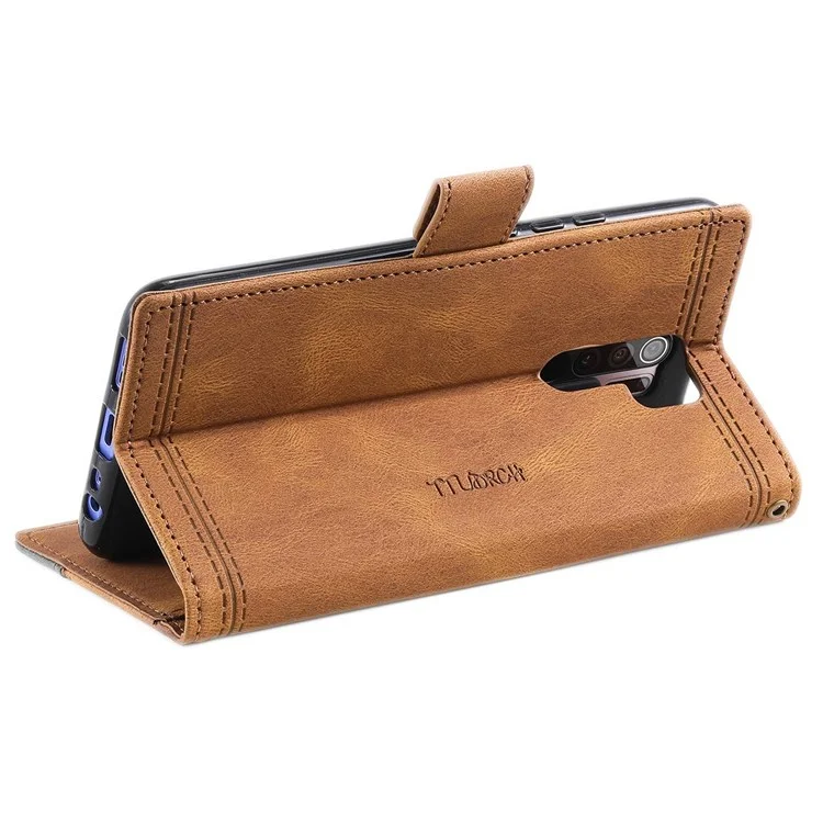 TTUDRCH para Xiaomi Redmi 9 004 Funda de piel sintética con soporte de contacto táctil Estuche de billetera con bloqueo RFID - Marrón