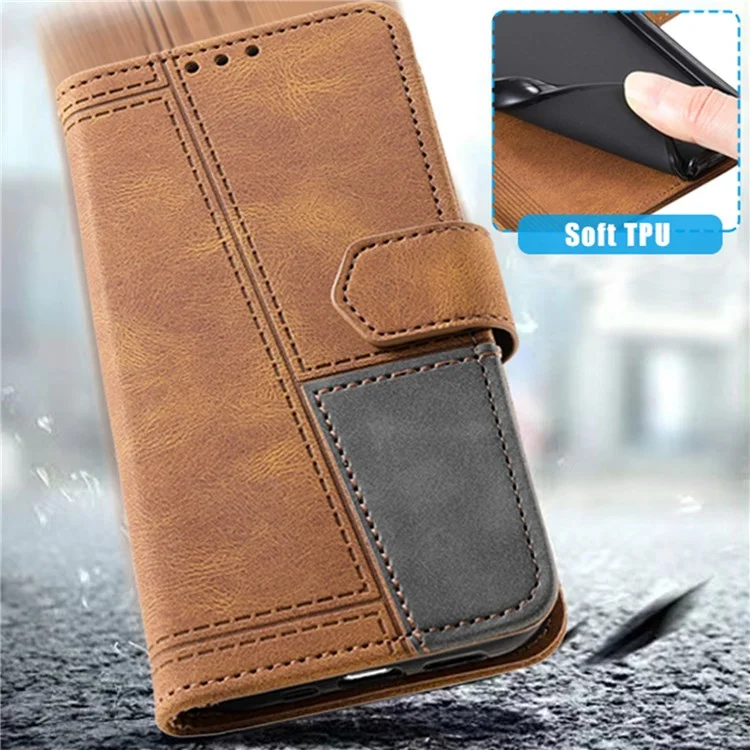 TTUDRCH For Xiaomi Redmi 9 004 Splicing Skin-touch Stand Phone Case PU Leather Wallet Cover with RFID Blocking - Brown