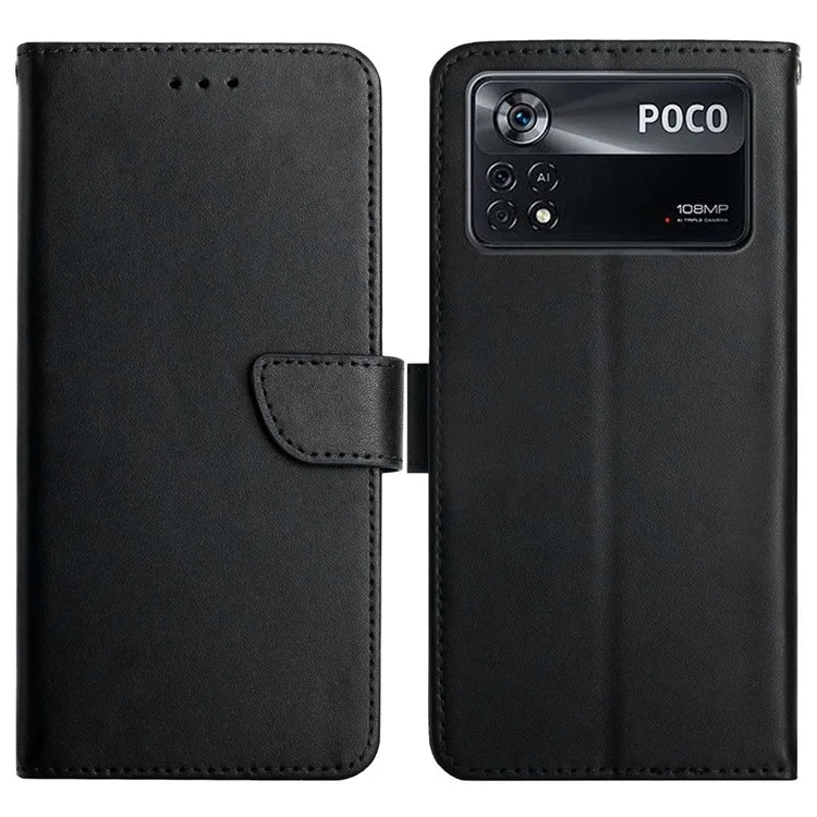 Texture Nappa Custodia in Pelle Genuina Per Xiaomi Poco X4 Pro 5G, Portafoglio Anti-collisione Design Magnetico Chiusura Del Cellulare Shell - Nero