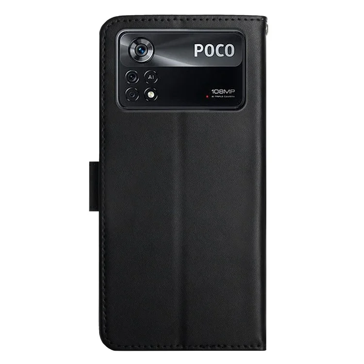 Texture Nappa Custodia in Pelle Genuina Per Xiaomi Poco X4 Pro 5G, Portafoglio Anti-collisione Design Magnetico Chiusura Del Cellulare Shell - Nero