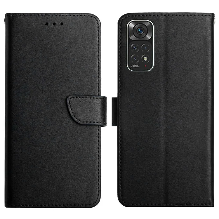 Para Xiaomi Redmi Note 11 4G (Qualcomm)/Nota 11s 4G Stand Stand Genuíno Couro Anti-Drop TEXTURA CASE TEXTURA DE TEXTURA - Preto