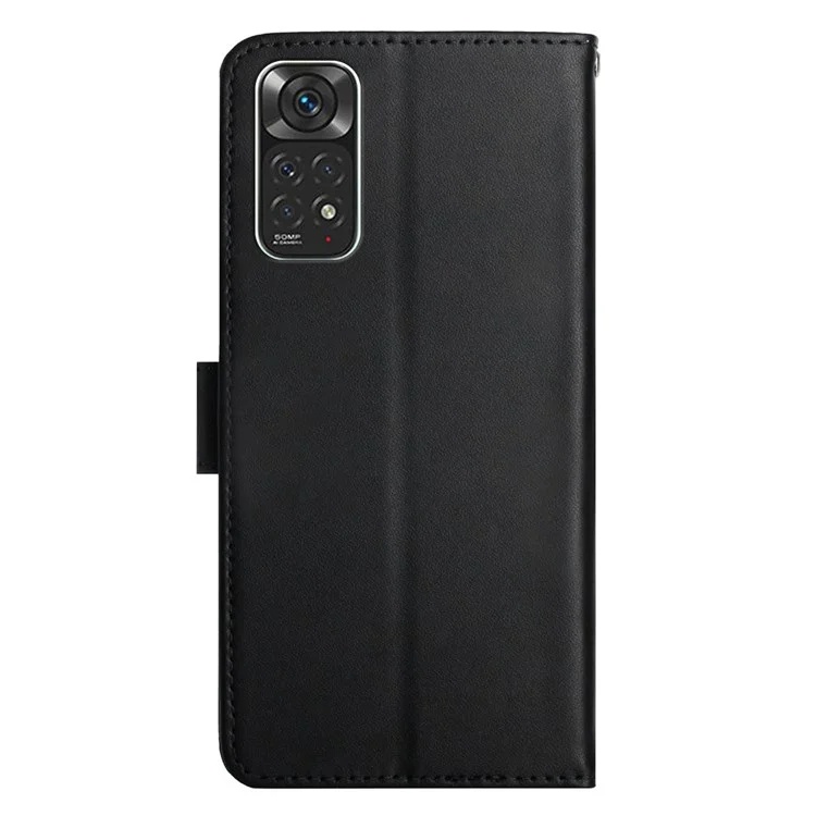 Para Xiaomi Redmi Note 11 4G (Qualcomm)/Nota 11s 4G Stand Stand Genuíno Couro Anti-Drop TEXTURA CASE TEXTURA DE TEXTURA - Preto