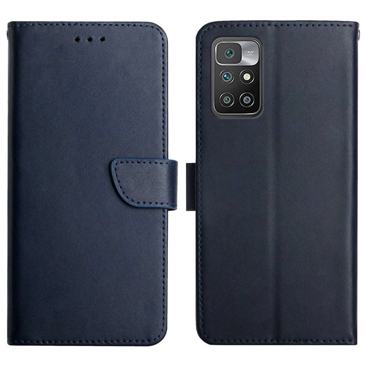 For Xiaomi Redmi 10 5G / Redmi 10 Prime+ 5G / Redmi Note 11E 5G Nappa Texture Genuine Leather Case, Scratch-resistant Magnetic Wallet Stand Phone Shell - Blue
