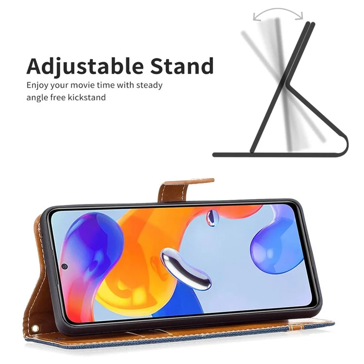 BF Leather Series-2 per Xiaomi Redmi 10C Jeans Cloth Texture Folio Flip Stand Case Color Splicing PU Leather Wallet All-Round Protection Phone Cover - Navy Blue
