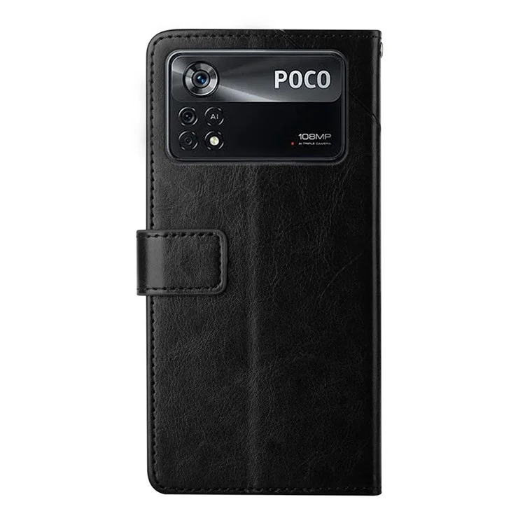 Custodia per cellulare HT01 Cell Phone Case per Xiaomi Poco X4 Pro 5G, prevenzione delle cadute, in pelle PU + guscio interno in TPU morbido con stampa a linee a Y, portafoglio e supporto per il telefono - Nero