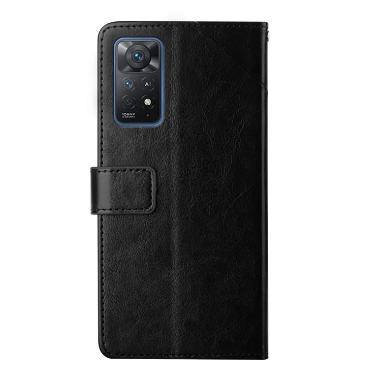 For Xiaomi Redmi Note 12 Pro 4G / 11 Pro 4G (MediaTek) / Note 11 Pro 5G (Qualcomm) PU Leather Phone Case Imprinted Y-Shaped Lines Wallet Viewing Stand Magnetic Cover with Strap - Black