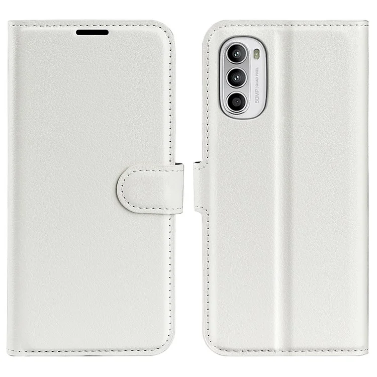 Per Motorola Moto G52 4G/G82 5G Litchi Texture Telefono Case PU Peth+tpu Visualizza il Portafoglio Protezione Copertina Del Telefono Protettivo - Bianca