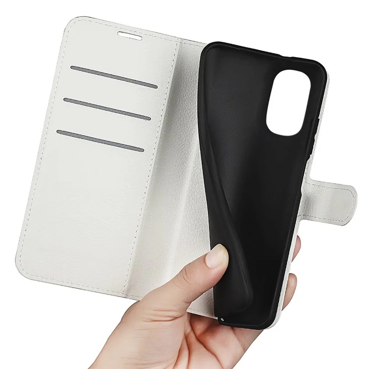 Per Motorola Moto G52 4G/G82 5G Litchi Texture Telefono Case PU Peth+tpu Visualizza il Portafoglio Protezione Copertina Del Telefono Protettivo - Bianca