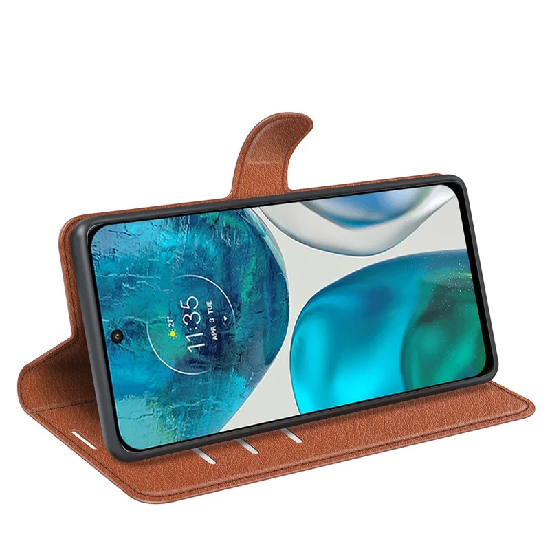 For Motorola Moto G52 4G / G82 5G Litchi Texture Phone Case PU Leather+TPU Viewing Stand Wallet Protective Phone Cover - Brown