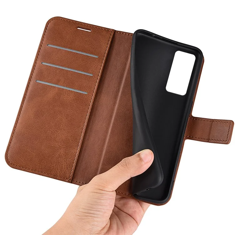 For Xiaomi 12 Lite Textured PU Leather Cover Stand Function Magnetic Closure Book Style Flip Wallet Case - Light Brown