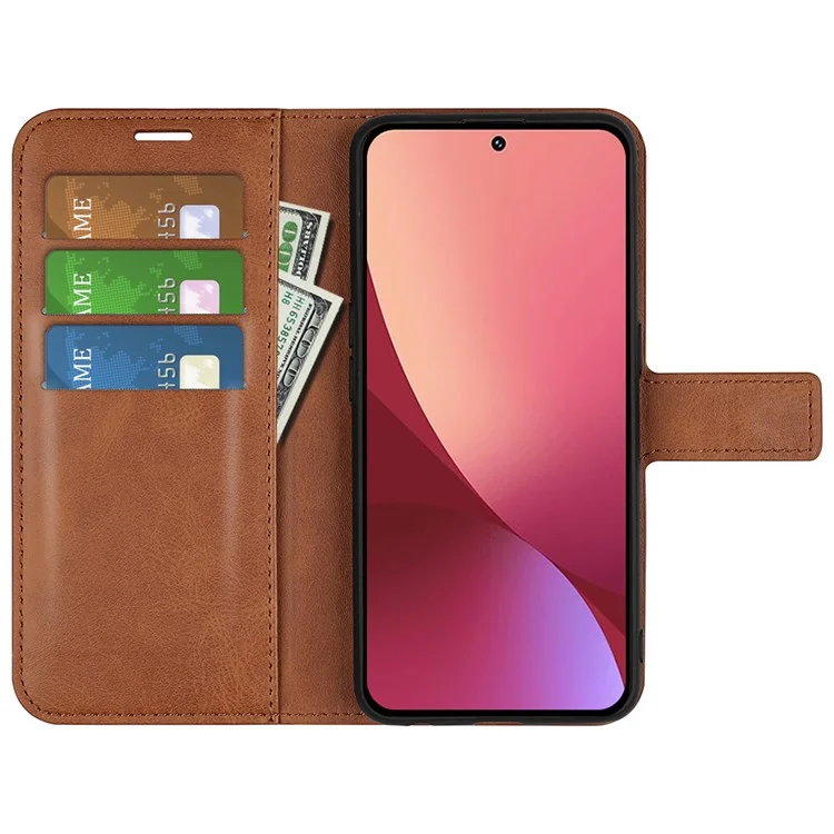For Xiaomi 12 Lite Textured PU Leather Cover Stand Function Magnetic Closure Book Style Flip Wallet Case - Light Brown