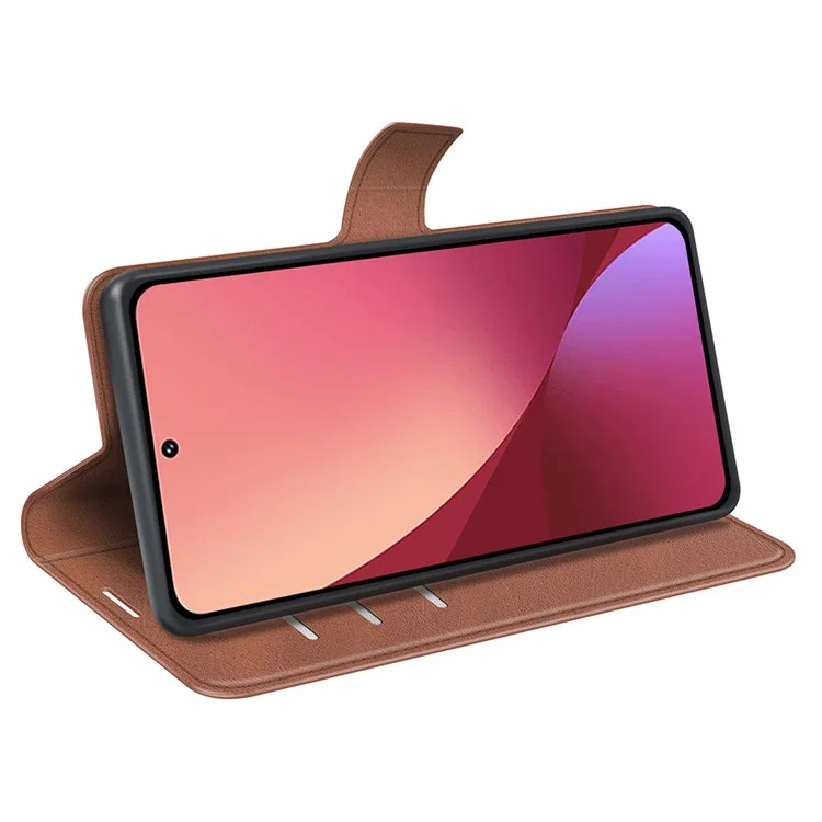 For Xiaomi 12 Lite Textured PU Leather Cover Stand Function Magnetic Closure Book Style Flip Wallet Case - Light Brown