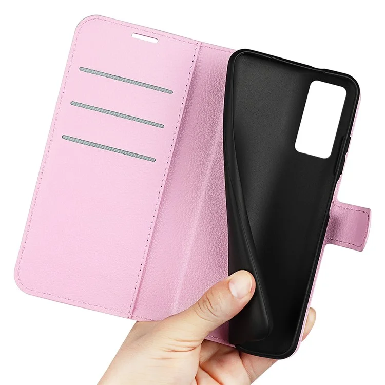 Для Xiaomi 12 Lite Litchi Texture Chace Case Cute Кожа+TPU Регулируемая Подставка Для Защитной Телефонной Крышки Кошелька - Розовый