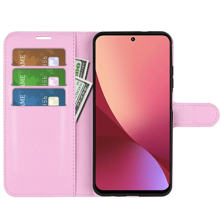 Для Xiaomi 12 Lite Litchi Texture Chace Case Cute Кожа+TPU Регулируемая Подставка Для Защитной Телефонной Крышки Кошелька - Розовый