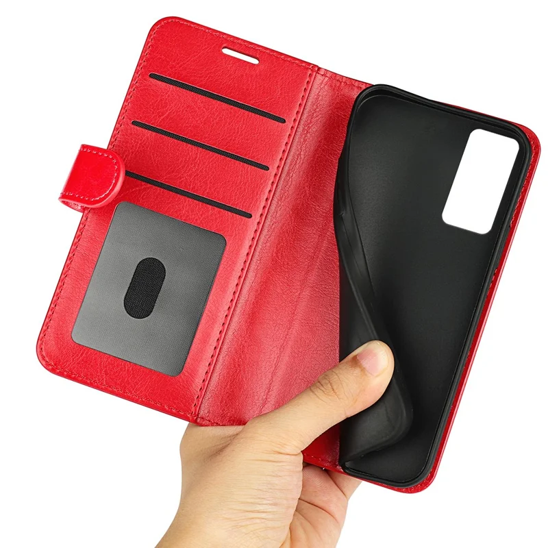 For Xiaomi 12 Lite Wallet Style PU Leather Shell, Crazy Horse Texture Case Magnetic Closure Folio Flip Phone Cover with Stand - Red
