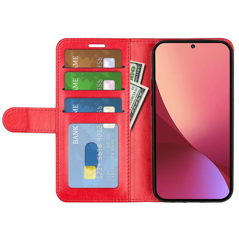 For Xiaomi 12 Lite Wallet Style PU Leather Shell, Crazy Horse Texture Case Magnetic Closure Folio Flip Phone Cover with Stand - Red