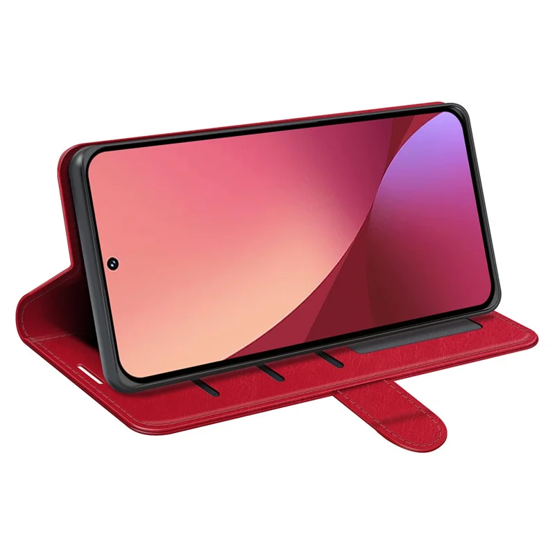 For Xiaomi 12 Lite Wallet Style PU Leather Shell, Crazy Horse Texture Case Magnetic Closure Folio Flip Phone Cover with Stand - Red