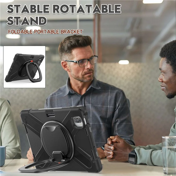 Para Xiaomi Pad 5 / Pad 5 Pro 11" Funda Protectora de Tablet con PC + Silicona Antideslizante y Antichoque, con Soporte Giratorio y Agarre - Negro