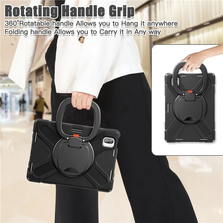 Para Xiaomi Pad 5 / Pad 5 Pro 11" Funda Protectora de Tablet con PC + Silicona Antideslizante y Antichoque, con Soporte Giratorio y Agarre - Negro