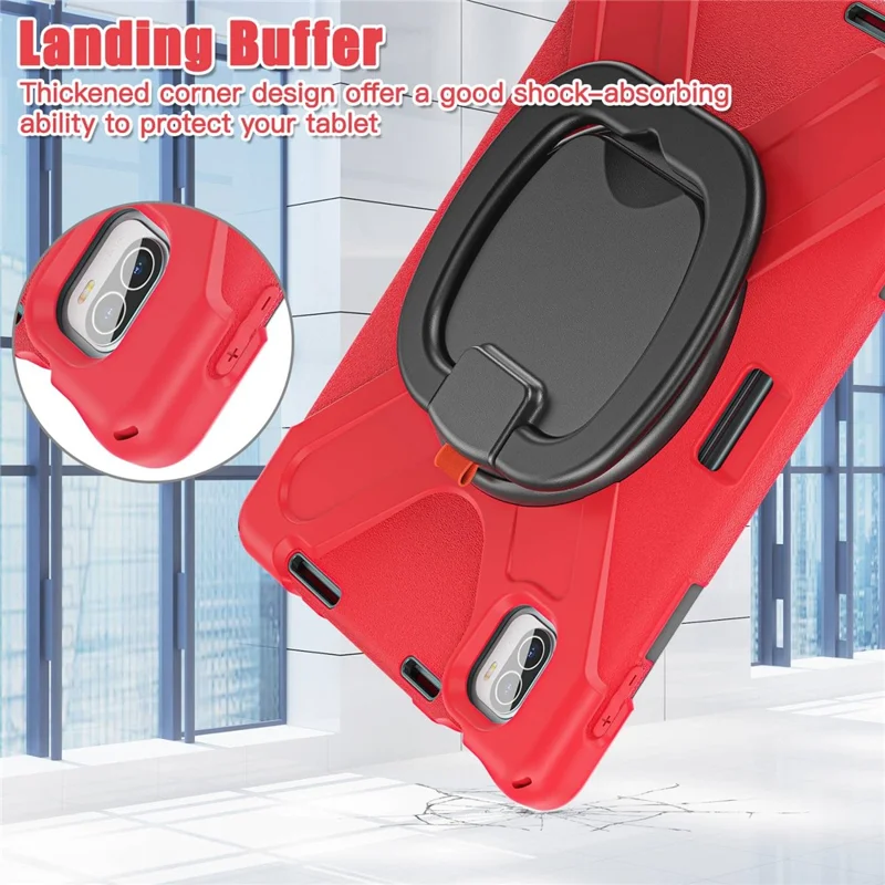 For Xiaomi Pad 5 / Pad 5 Pro 11" PC + Silicone Anti-drop Tablet Case Shockproof Cover with Hand Grip Rotary Kickstand - Red