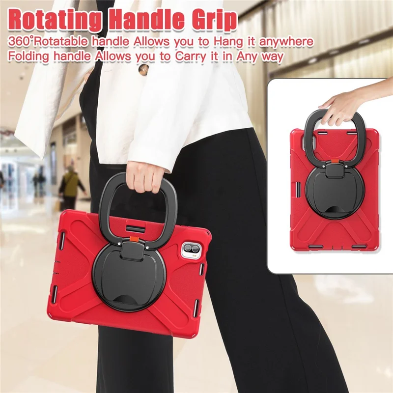 For Xiaomi Pad 5 / Pad 5 Pro 11" PC + Silicone Anti-drop Tablet Case Shockproof Cover with Hand Grip Rotary Kickstand - Red