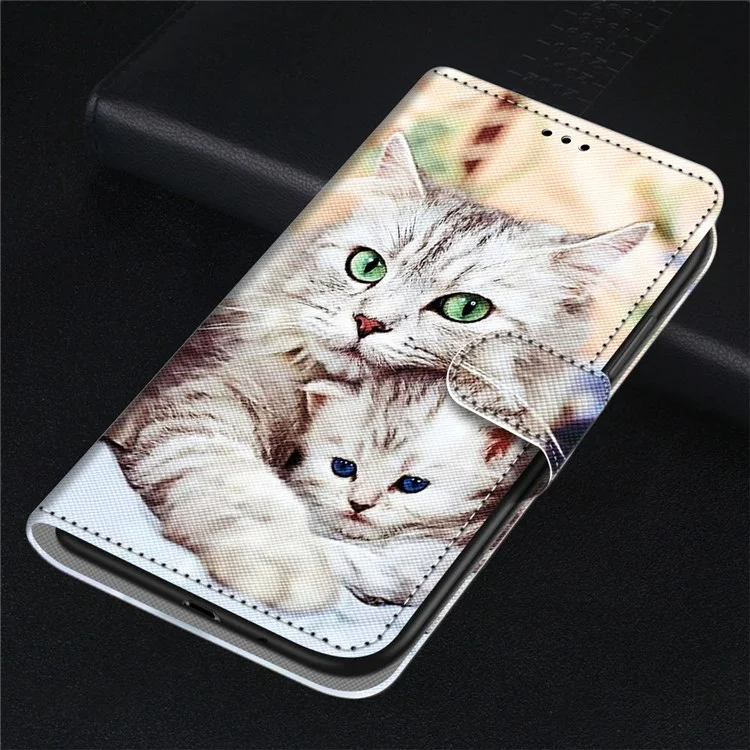 Novel Pattern Printing PU Leather Phone Shell for Xiaomi 12 5G/12X 5G/12S 5G, Folio Flip Wallet Foldable Stand Anti-Collision Leather Case with Strap - B05 Big Cat Hugging Kitten
