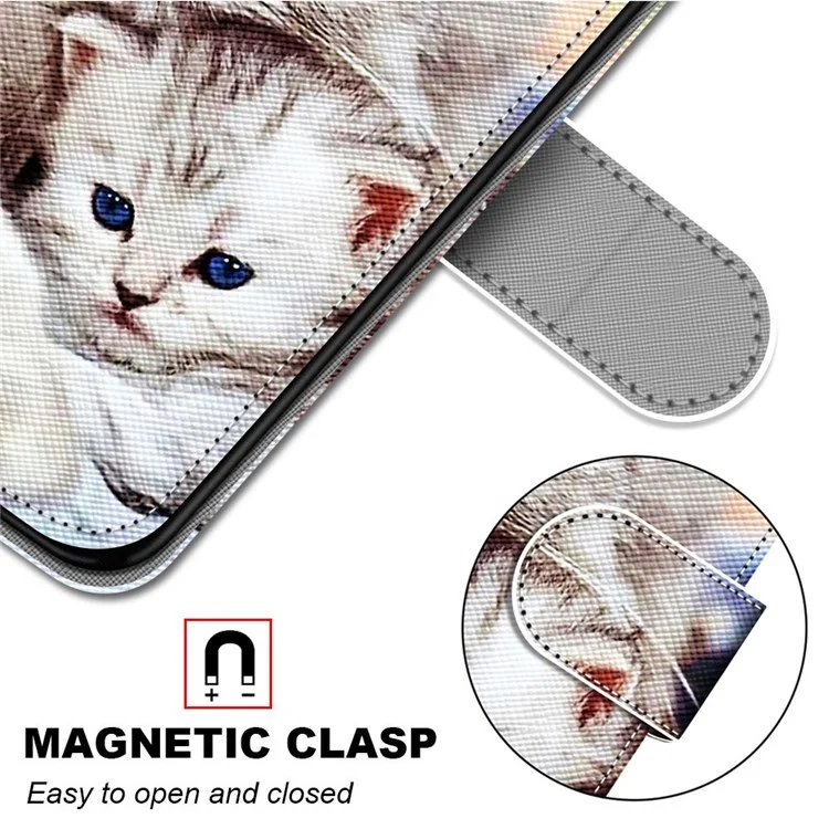 Novel Pattern Printing PU Leather Phone Shell for Xiaomi 12 5G/12X 5G/12S 5G, Folio Flip Wallet Foldable Stand Anti-Collision Leather Case with Strap - B05 Big Cat Hugging Kitten