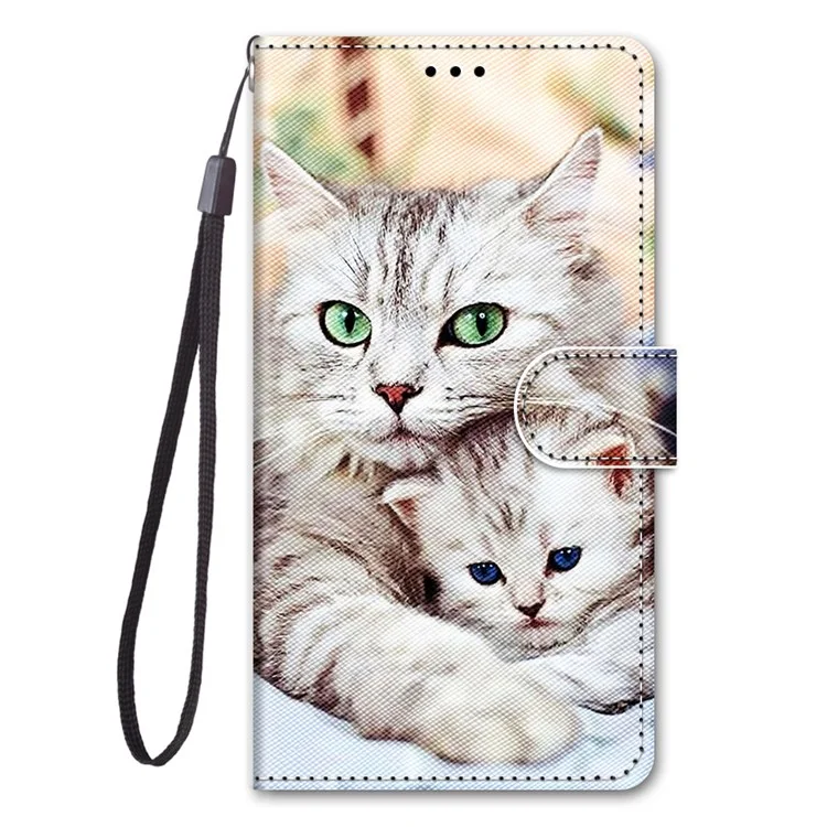 Novel Pattern Printing PU Leather Phone Shell for Xiaomi 12 5G/12X 5G/12S 5G, Folio Flip Wallet Foldable Stand Anti-Collision Leather Case with Strap - B05 Big Cat Hugging Kitten