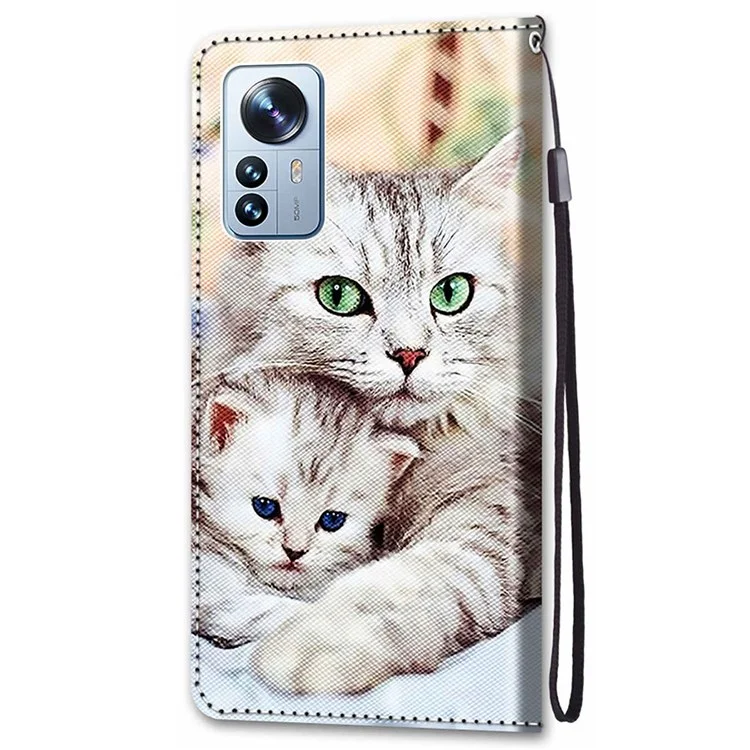 Funda de teléfono de cuero de imitación con impresión de patrón de novedad para Xiaomi 12 Pro 5G/12S Pro 5G/12 Pro (Dimensity) 5G, cartera con cierre magnético y soporte - B05 Gato grande abrazando gatito