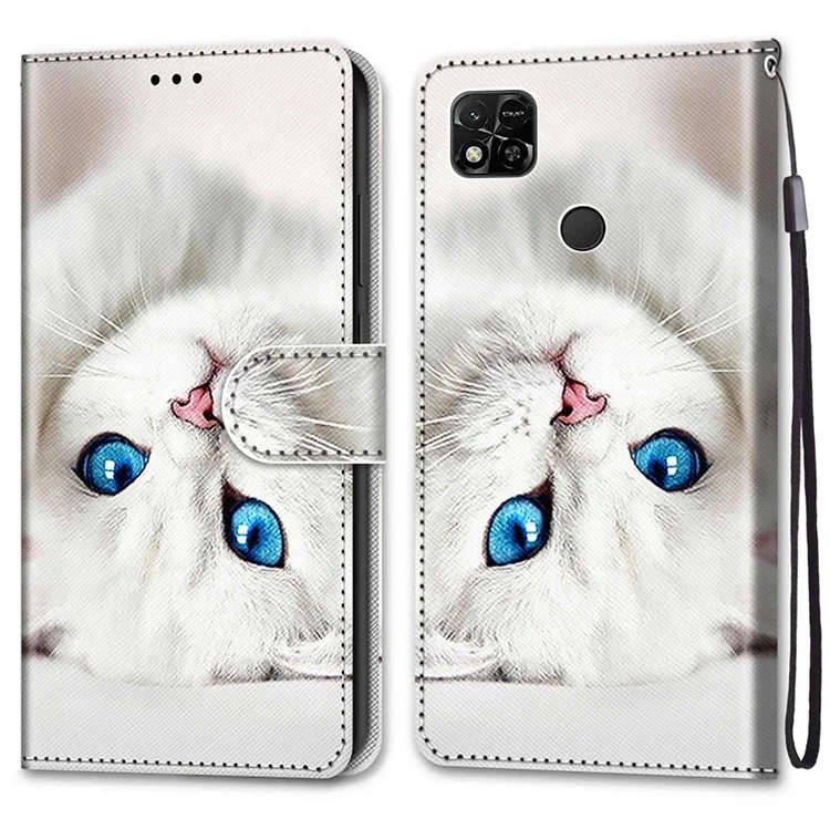 Funda de teléfono con estampado de patrón B-Style en piel sintética PU para Xiaomi Redmi 10A, soporte plegable ajustable y cartera de cuero - A34 Gatito Blanco