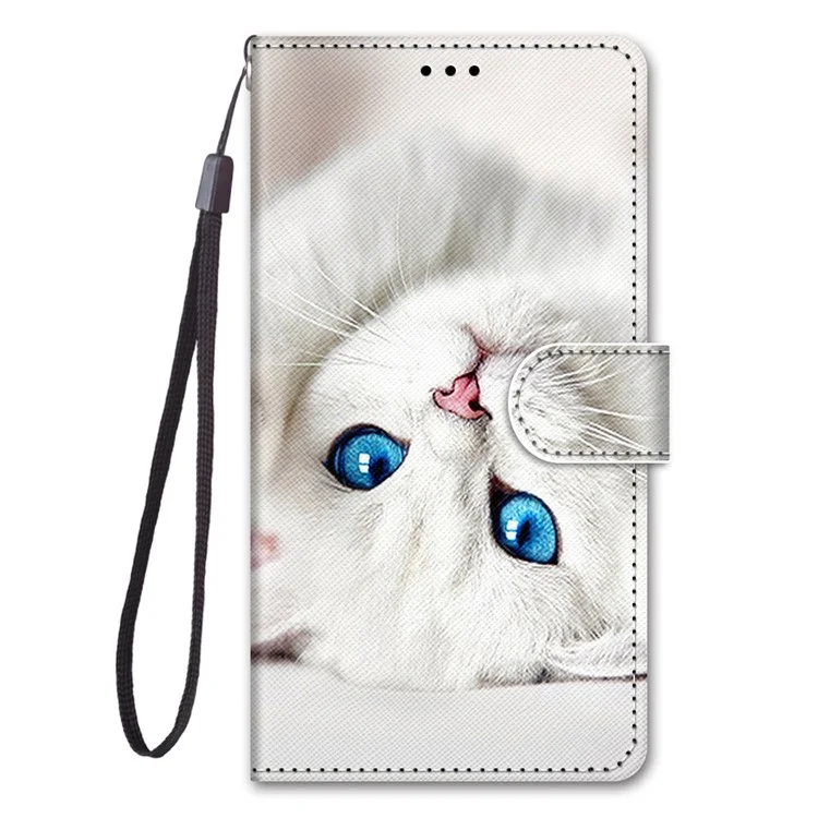Funda de teléfono con estampado de patrón B-Style en piel sintética PU para Xiaomi Redmi 10A, soporte plegable ajustable y cartera de cuero - A34 Gatito Blanco