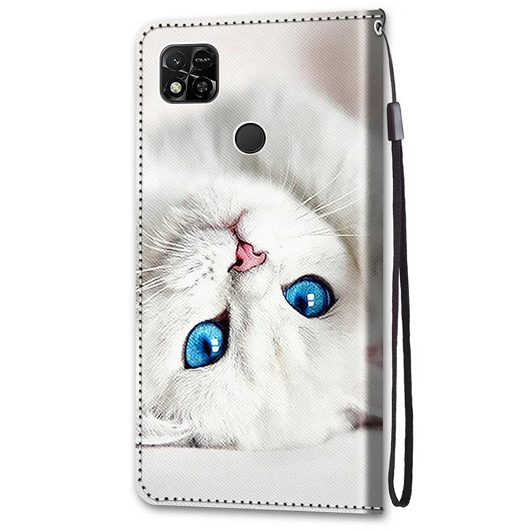 Funda de teléfono con estampado de patrón B-Style en piel sintética PU para Xiaomi Redmi 10A, soporte plegable ajustable y cartera de cuero - A34 Gatito Blanco